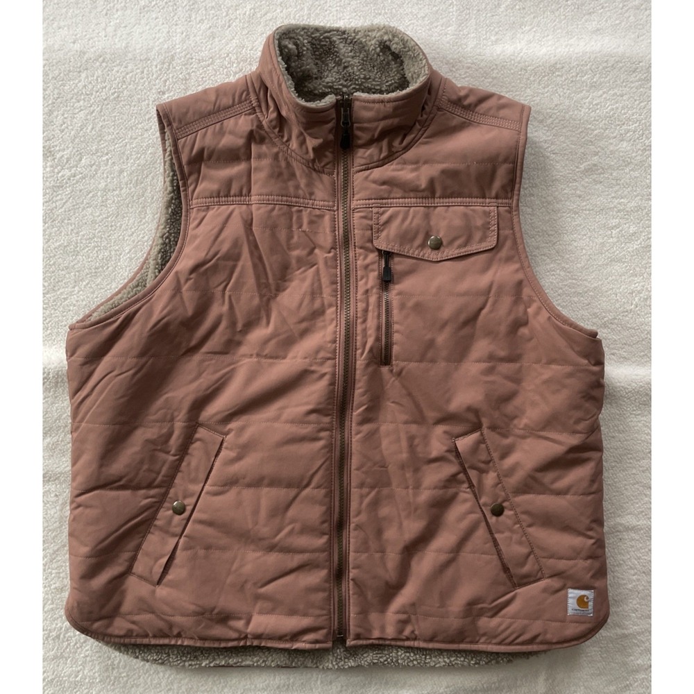 Carhartt Women XL Vest Rose Sherpa Lined Reversible Quilted Mock Neck 103907 667